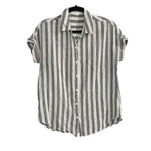 BEACHLUNCHLOUNGE Linen Cotton Striped Button Front Short Sleeve Blouse XS